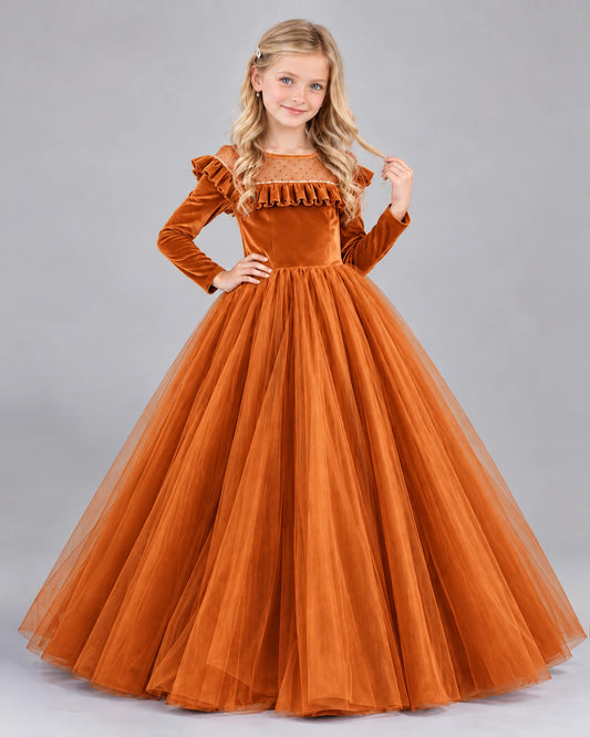 Burnt Orange Ball Gown Girls Formal Dress Front