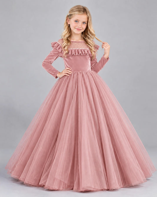 Dusty Rose Ball Gown Girls Formal Dress Front
