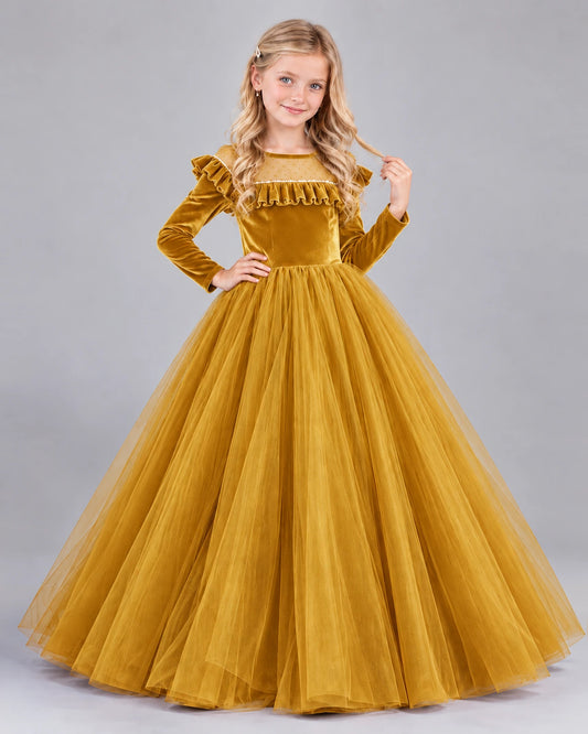 Gold Ball Gown Girls Formal Dress Front