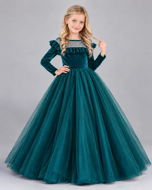 Peacock Ball Gown Girls Formal Dress Front