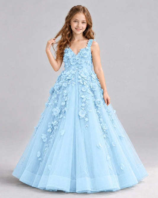 Baby Blue Ball Gown Girls Formal Dress Front