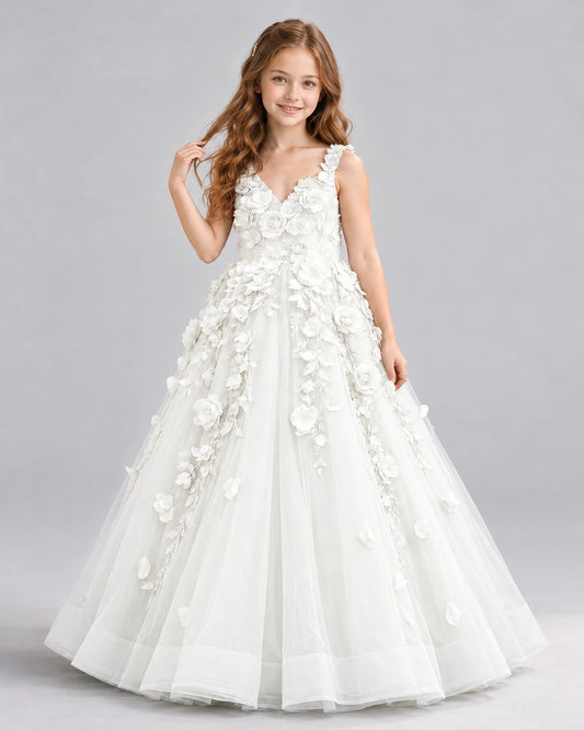 Ivory Ball Gown Girls Formal Dress Front