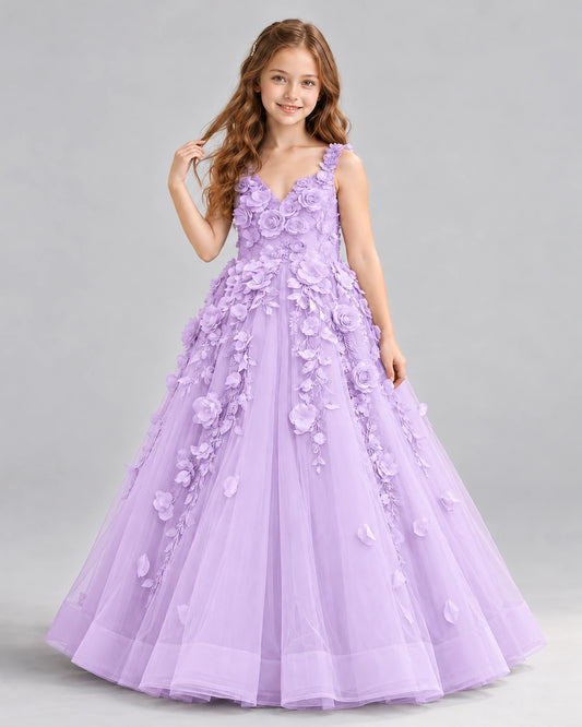 Lilac Ball Gown Girls Formal Dress Front
