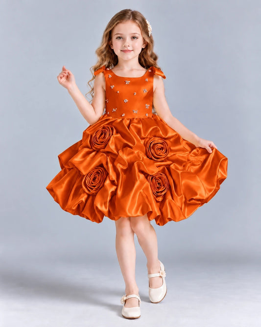 Burnt Orange Ball Gown Girls Formal Dress Front