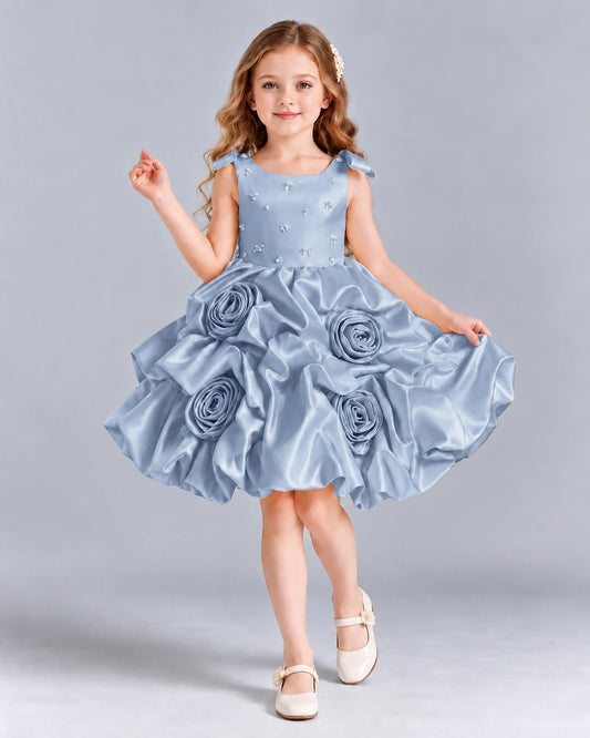 Dusty Blue Ball Gown Girls Formal Dress Front
