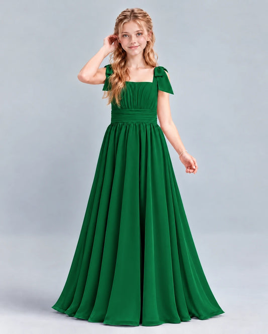 Dark Green A-line Junior Bridesmaid Dress Front