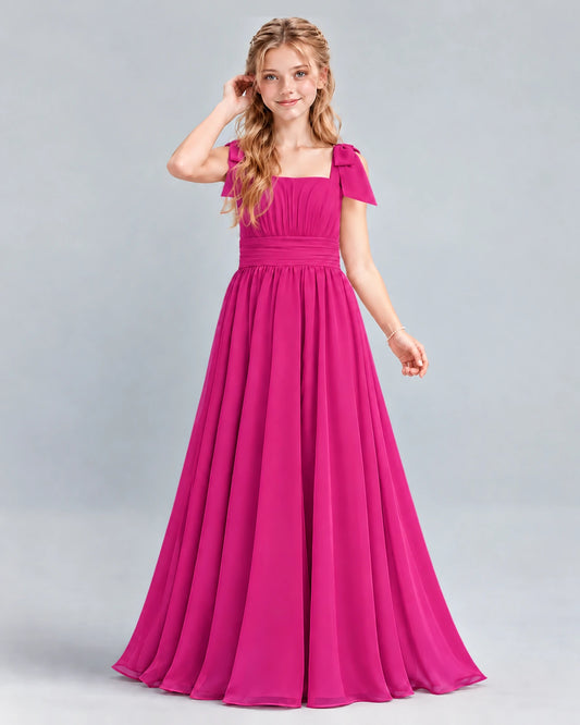 Hot Pink A-line Junior Bridesmaid Dress Front
