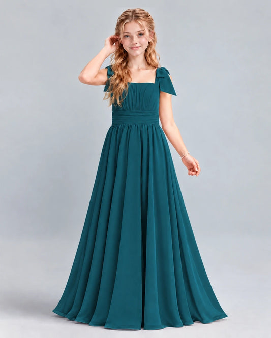 Teal A-line Junior Bridesmaid Dress Front