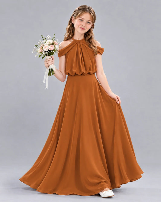 Burnt Orange A-line Junior Bridesmaid Dress Front
