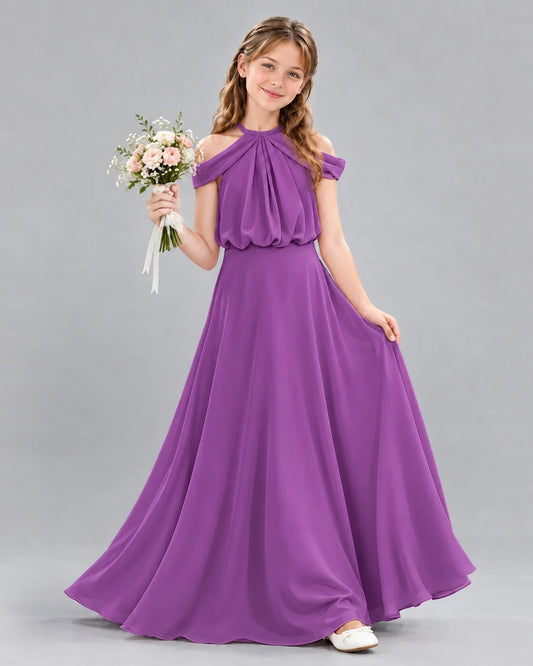 Purple A-line Junior Bridesmaid Dress Front
