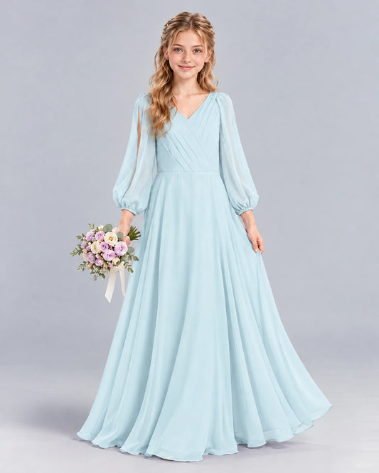 Baby Blue A-line Junior Bridesmaid Dress Front