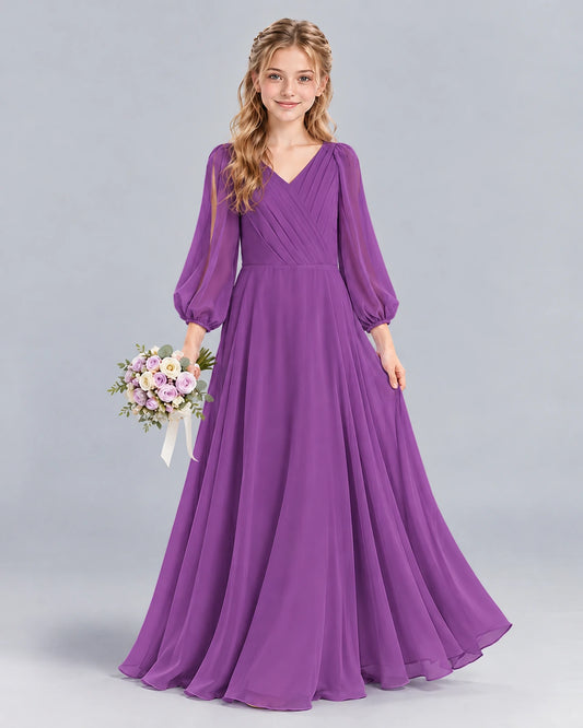 Purple A-line Junior Bridesmaid Dress Front