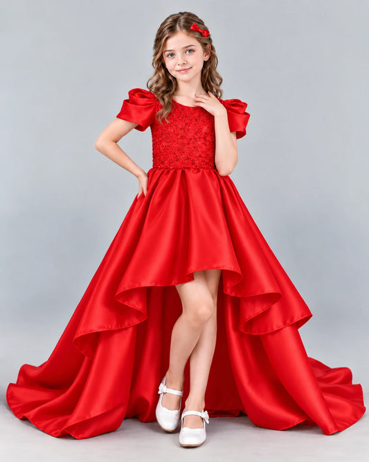 Red Ball Gown Girls Formal Dress Front