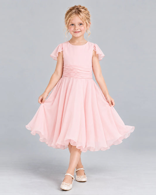 Pink A-line Junior Bridesmaid Dress Front