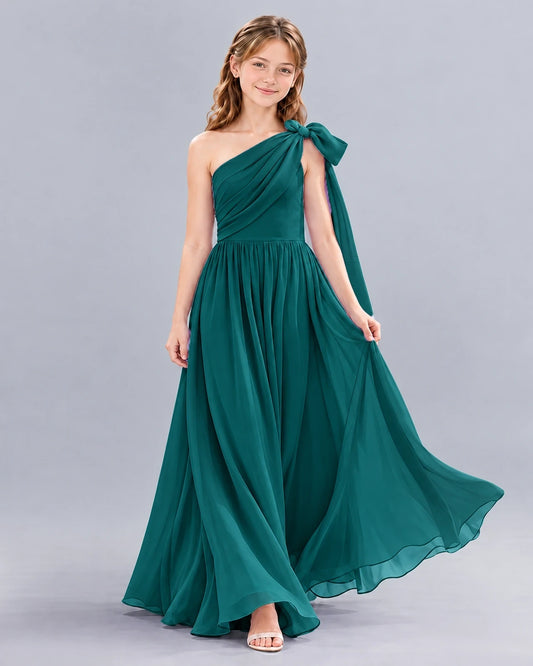 Peacock A-line Junior Bridesmaid Dress Front