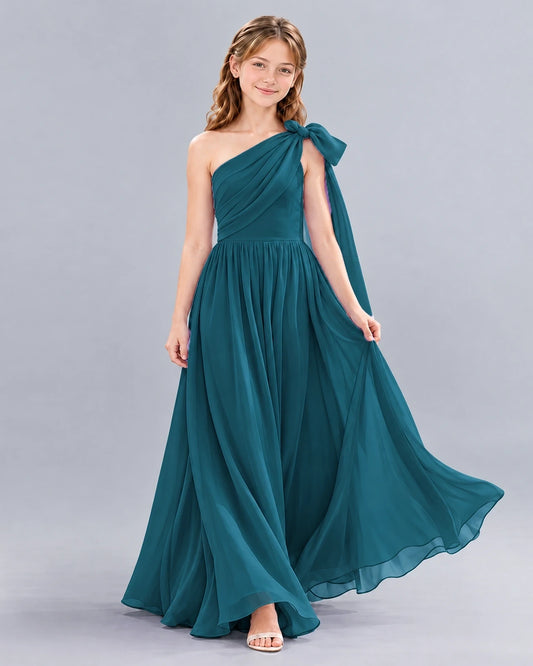 Teal A-line Junior Bridesmaid Dress Front