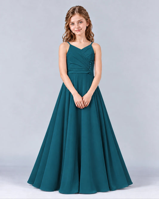 Teal A-line Junior Bridesmaid Dress Front
