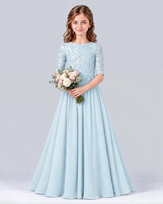 Baby Blue A-line Junior Bridesmaid Dress Front