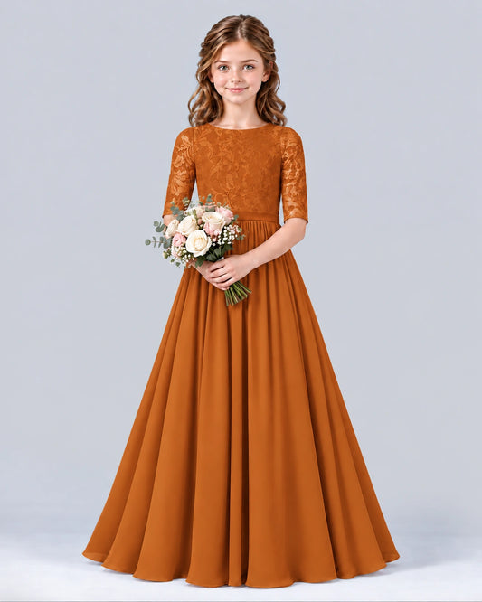 Burnt Orange A-line Junior Bridesmaid Dress Front
