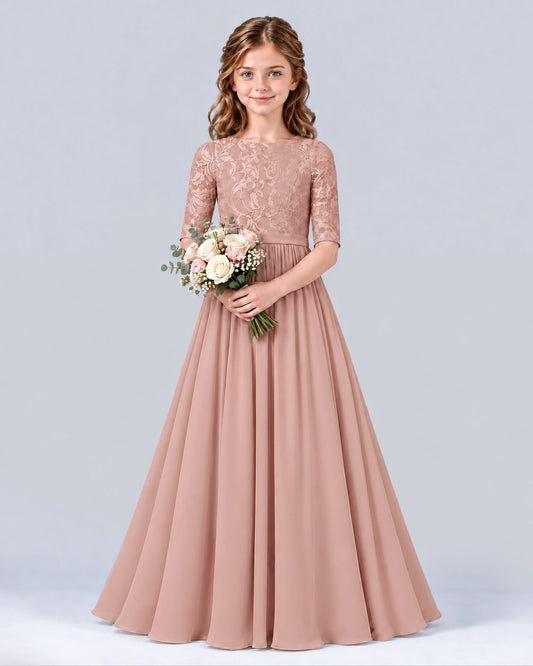 Dusty Rose A-line Junior Bridesmaid Dress Front