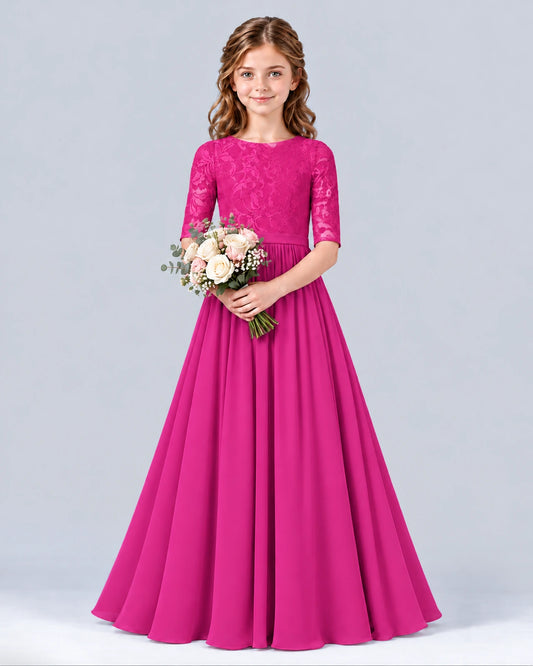 Hot Pink A-line Junior Bridesmaid Dress Front