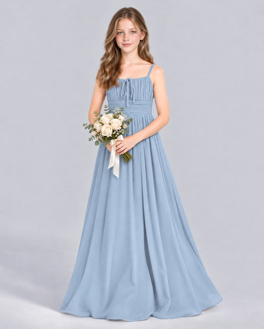 Dusty Blue A-line Junior Bridesmaid Dress Front