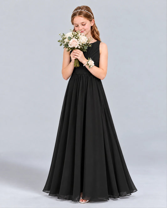Black A-line Junior Bridesmaid Dress Front