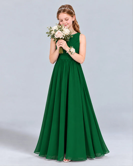 Dark Green A-line Junior Bridesmaid Dress Front