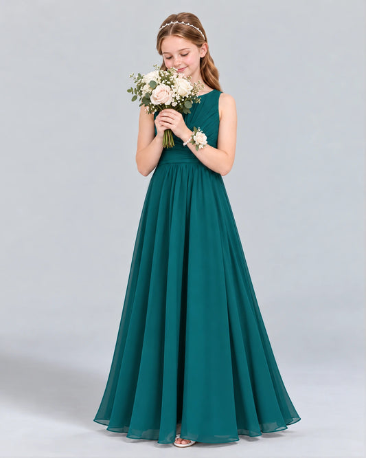Peacock A-line Junior Bridesmaid Dress Front