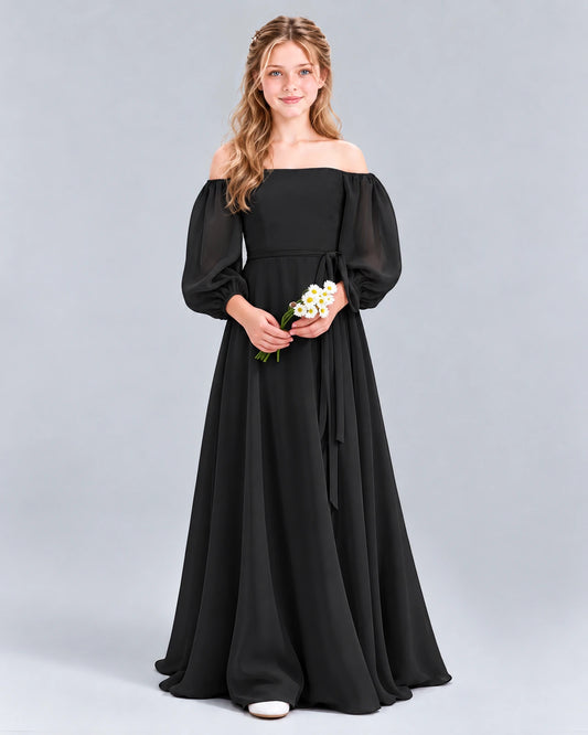 Black A-line Junior Bridesmaid Dress Front