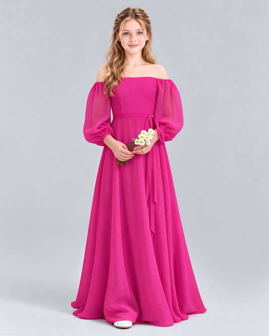 Hot Pink A-line Junior Bridesmaid Dress Front