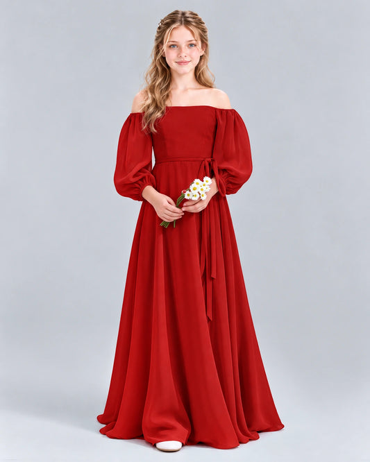 Red A-line Junior Bridesmaid Dress Front