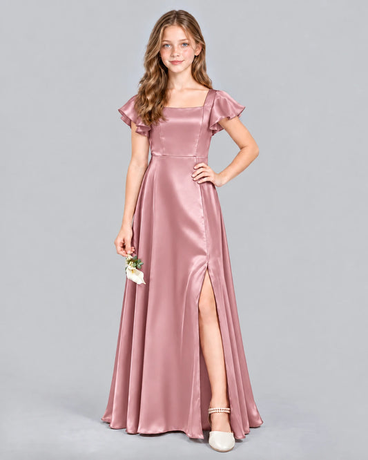 Dusty Rose A-line Junior Bridesmaid Dress Front