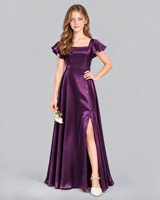 Grape A-line Junior Bridesmaid Dress Front