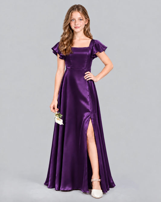 Purple A-line Junior Bridesmaid Dress Front
