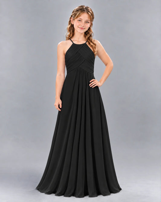 Black A-line Junior Bridesmaid Dress Front