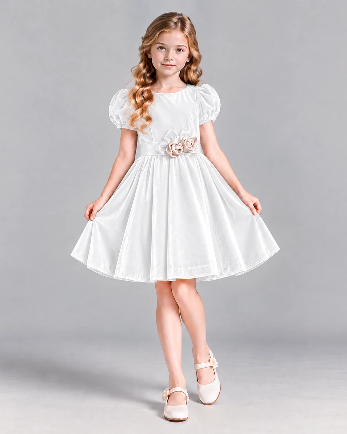 White A-line Girls Formal Dress Front