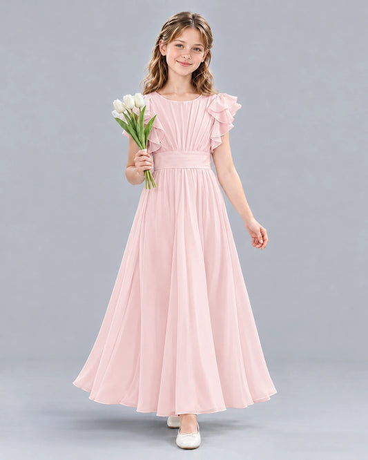 Pink A-line Junior Bridesmaid Dress Front
