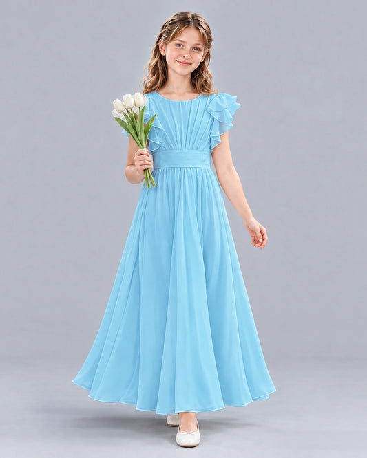 Sky Blue A-line Junior Bridesmaid Dress Front