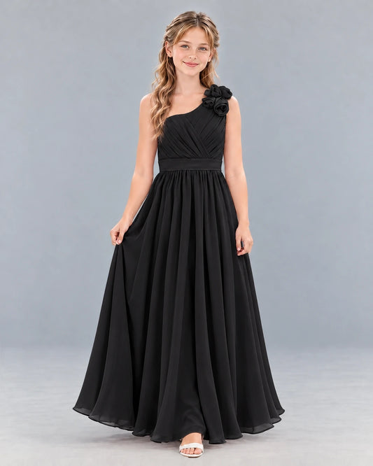 Black A-line Junior Bridesmaid Dress Front