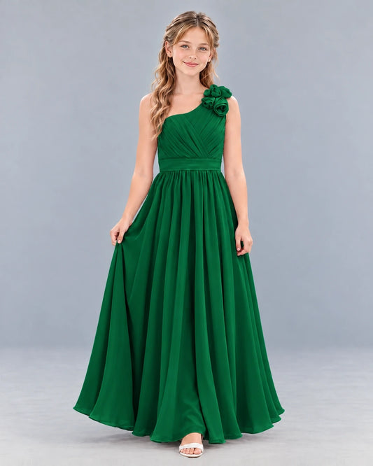 Dark Green A-line Junior Bridesmaid Dress Front