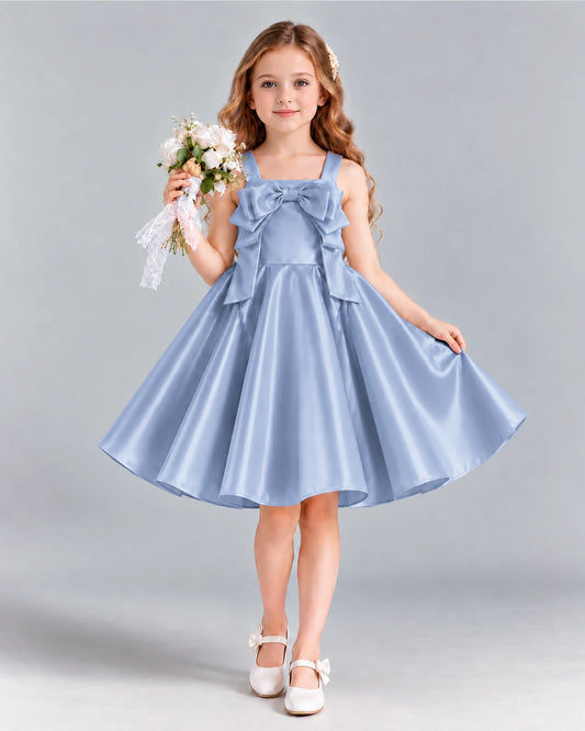 Dusty Blue A-line Girls Formal Dress Front