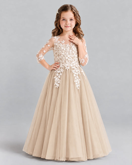 Champagne A-line Girls Formal Dress Front