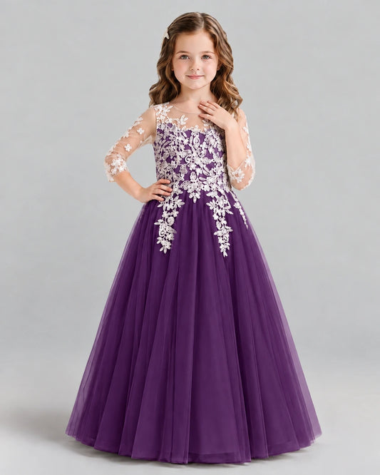 Grape A-line Girls Formal Dress Front