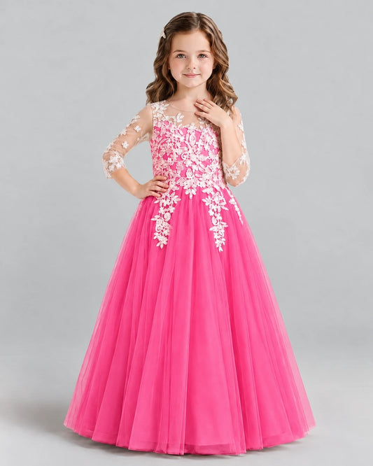 Hot Pink A-line Girls Formal Dress Front