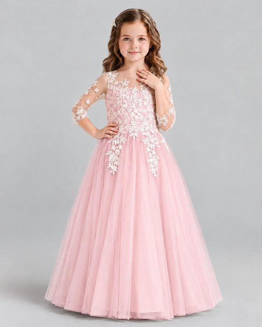 Pink A-line Girls Formal Dress Front
