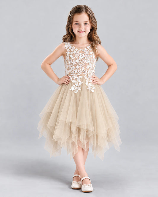 Champagne A-line Girls Formal Dress Front