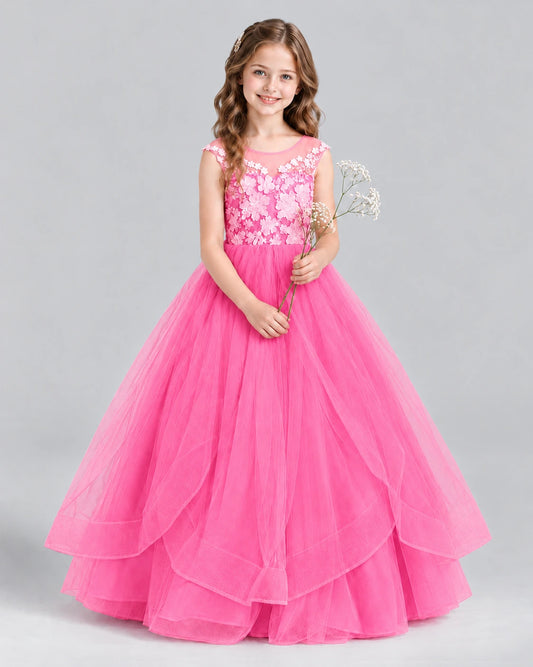Hot Pink Ball Gown Girls Formal Dress Front