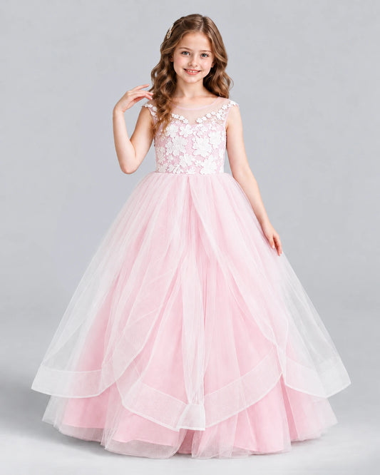 Pink Ball Gown Girls Formal Dress Front