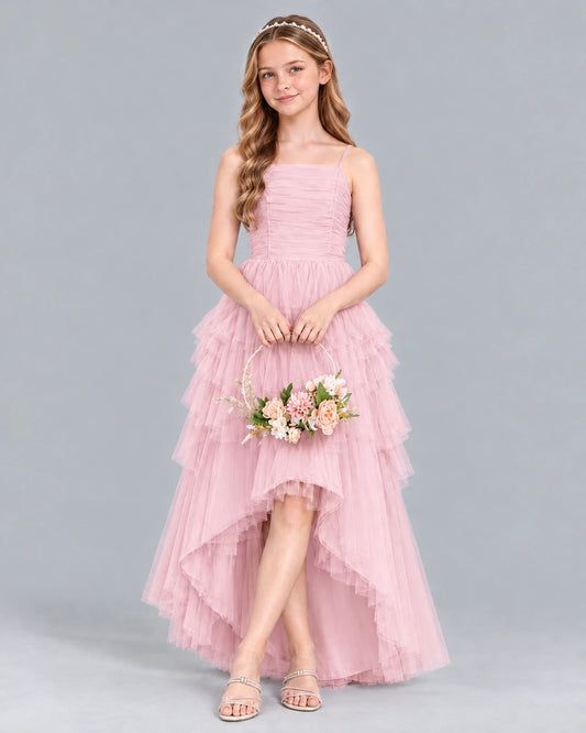 Pink A-line Junior Bridesmaid Dress Front